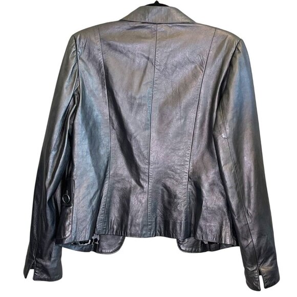 🖤 Bella Pelle Metallic Silver Leather Blazer Jacket | Size M | Made in USA - Picture 7 of 11